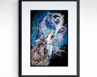 moon wolf ハンドメイドパステル画　絵画アート原画 moon wolf ハンドメイドパステル画 絵画アート原画 moon wolf