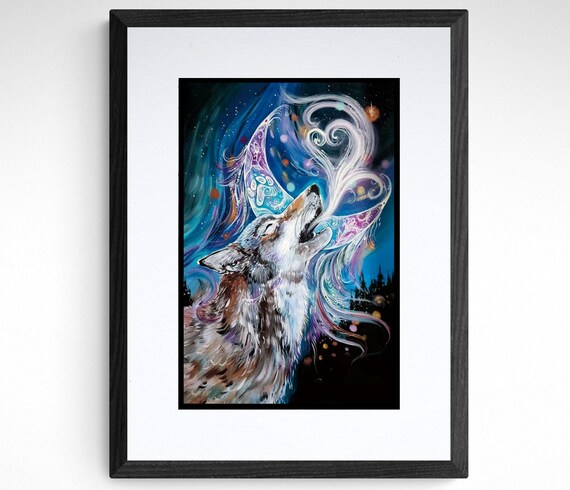 moon wolf ハンドメイドパステル画　絵画アート原画 moon wolf ハンドメイドパステル画 絵画アート原画 moon wolf