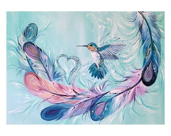 Hummingbird Feathers By Carla Joseph, Indigenous Art Print, First Nations, Native Americans, Cree, Métis, Framed Art