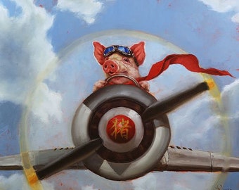 Quando i maiali volano di Lucia Heffernan Stampa artistica - Decorazione della parete di maiale animale, Anno del maiale, Poster di maiale, Maiale volante, Poster di aereo, Animale da fattoria