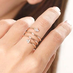 Diamond spiral ring Bezel ring Wrapped coil ring 9K gold Wraparound Open Adjustable Elegant thick Wrap ring Everyday ring Gift for Her