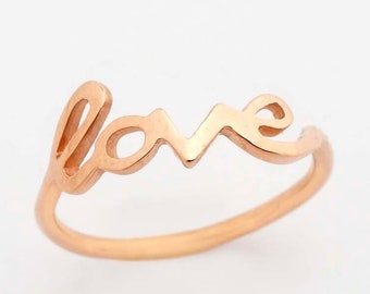 Love script ring Letter ring Love word ring 9K Gold Solid gold Promise ring Dainty Everyday Friendship Anniversary Birthday Gift for her