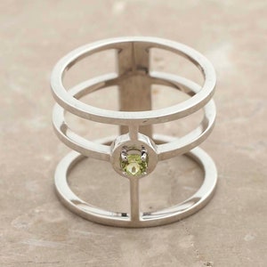 Green charoite tube ring Wide band ring 3 circle ring Minimalist Geometric 9K Yellow White Rose gold Modern Gemstone ring Gift for her