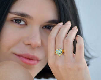 Heart Ring Aquamarine Gemstone Blue 9K Gold Rose White Yellow Dainty Engagement ring Minimalist Gift for Her Girlfriend Anniversary