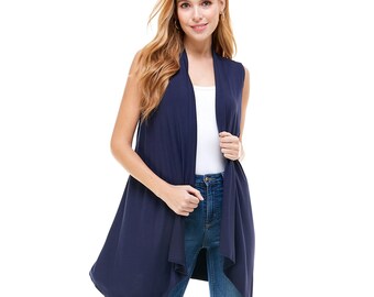 Women's Essential Solid Long Body Open Front Sleeveless Sweater Cardigan Vest | Extra Glamorous