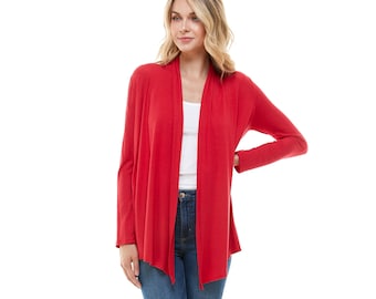 Azules Women's Rayon Span Open Front Drape Cardigan [Made in USA]