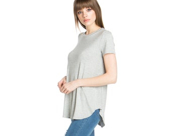 tshirt women vintage Crew Neck Short Sleeve Curved Hem T-Shirt Tunic Top [Made in USA]