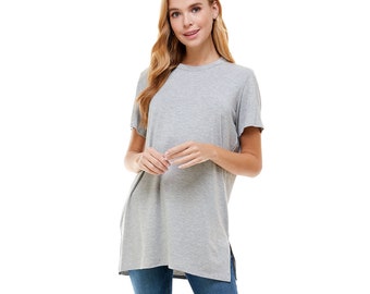 LIZMEMORY Womens Basic Color Loose Rayon Crew Neck Short Sleeve Tee Top Blouse USA