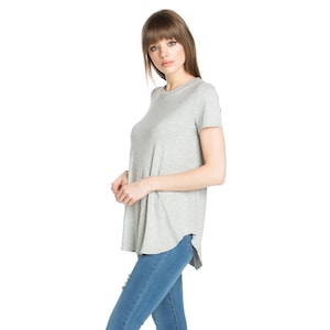 tshirt women vintage Crew Neck Short Sleeve Curved Hem T-Shirt Tunic Top Made in USA image 1