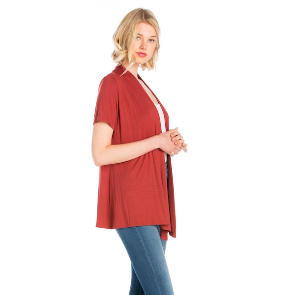 Azules Womens Short Sleeve Open-Front Everyday Cardigan Soft Rayon Fabric [Made in USA]