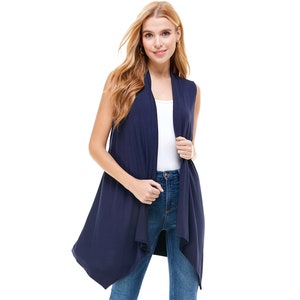 Women's Essential Solid Long Body Open Front Sleeveless Sweater Cardigan Vest | Extra Glamorous