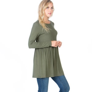 Ruffle Hem Tunic Top: Women&#39;s Long Sleeve Rayon Blend - Made in USA