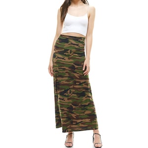 AZULES Long Maxi Skirt Soft Rayon Fabric Made in USA Camouflage