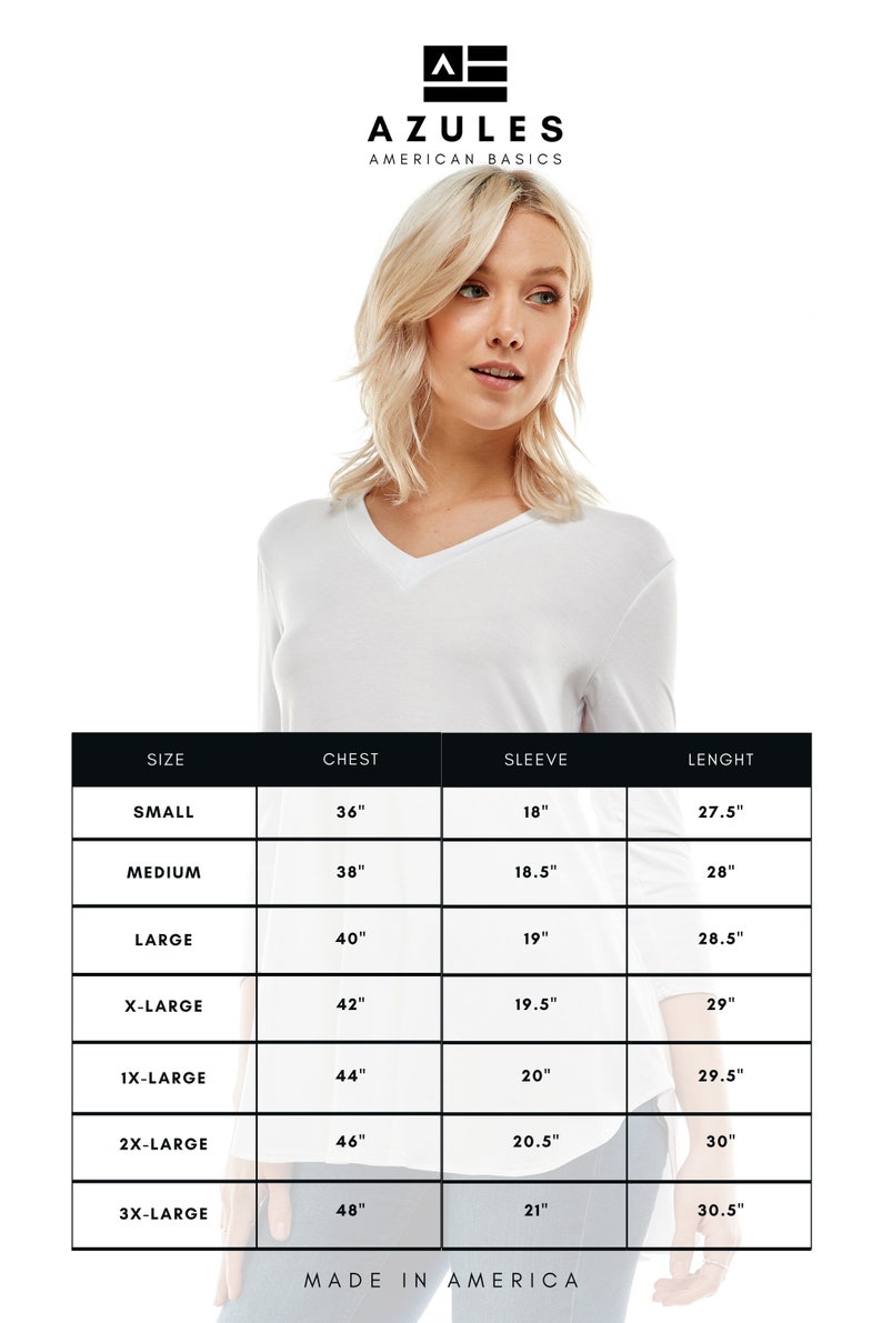 tunic tops for women tshirt women trendy Azules Women's V Neck Tunic Top with 3/4 Sleeves, Loose-fitted Casual Top, Flowy Made in USA image 10