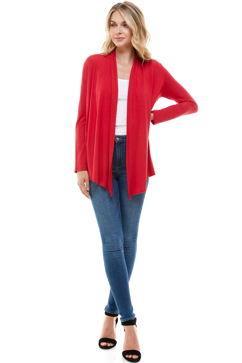 Azules Women's Rayon Span Open Front Drape Cardigan Made in USA Red