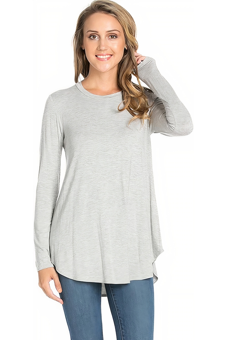 tunic tops for leggings long sleeve Crew Neck Soft Tunic Top Curved Hem tshirt women trendy image 7