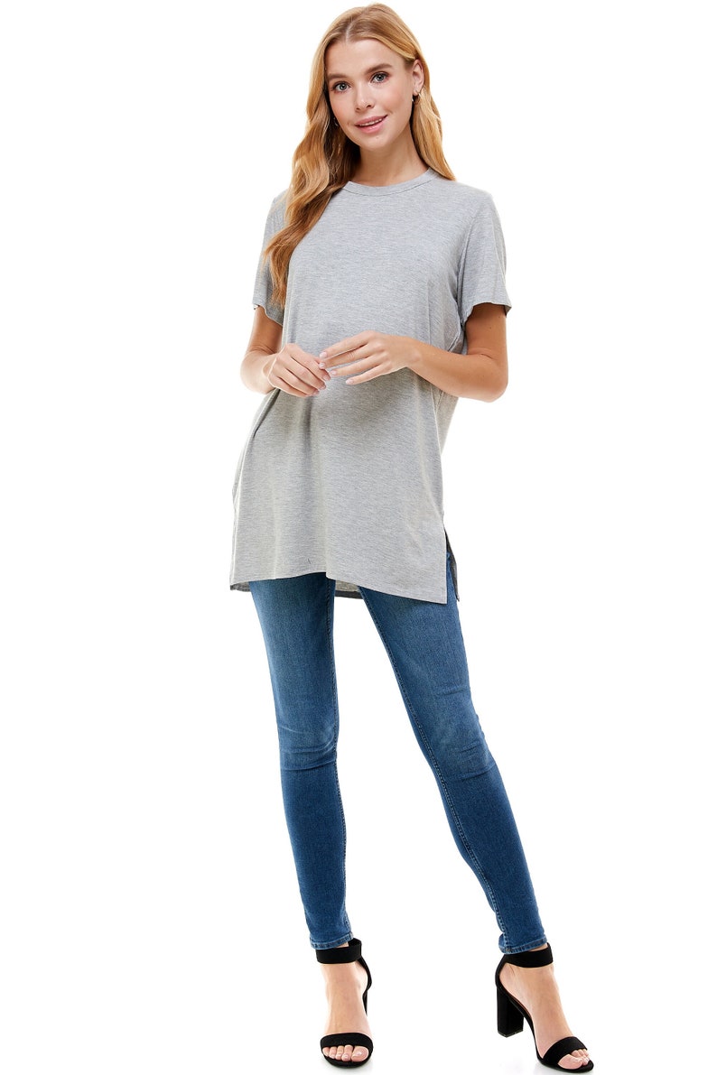 Azules Women's Short Sleeve Side Slit Soft Loose Casual Tunic Tops Perfect for Leggings and Trendy Comfort image 1