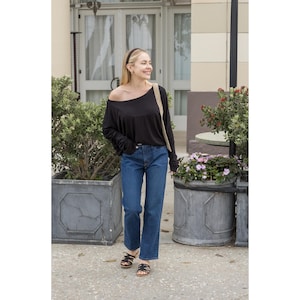 Azules Dolman Top for Women - Oversized Off Shoulder Sweater, Batwing Long Sleeve Shirts, Boatneck Tunic Blouse, Plus Size