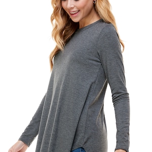 tunic tops for leggings long sleeve Crew Neck Soft Tunic Top Curved Hem tshirt women trendy image 3