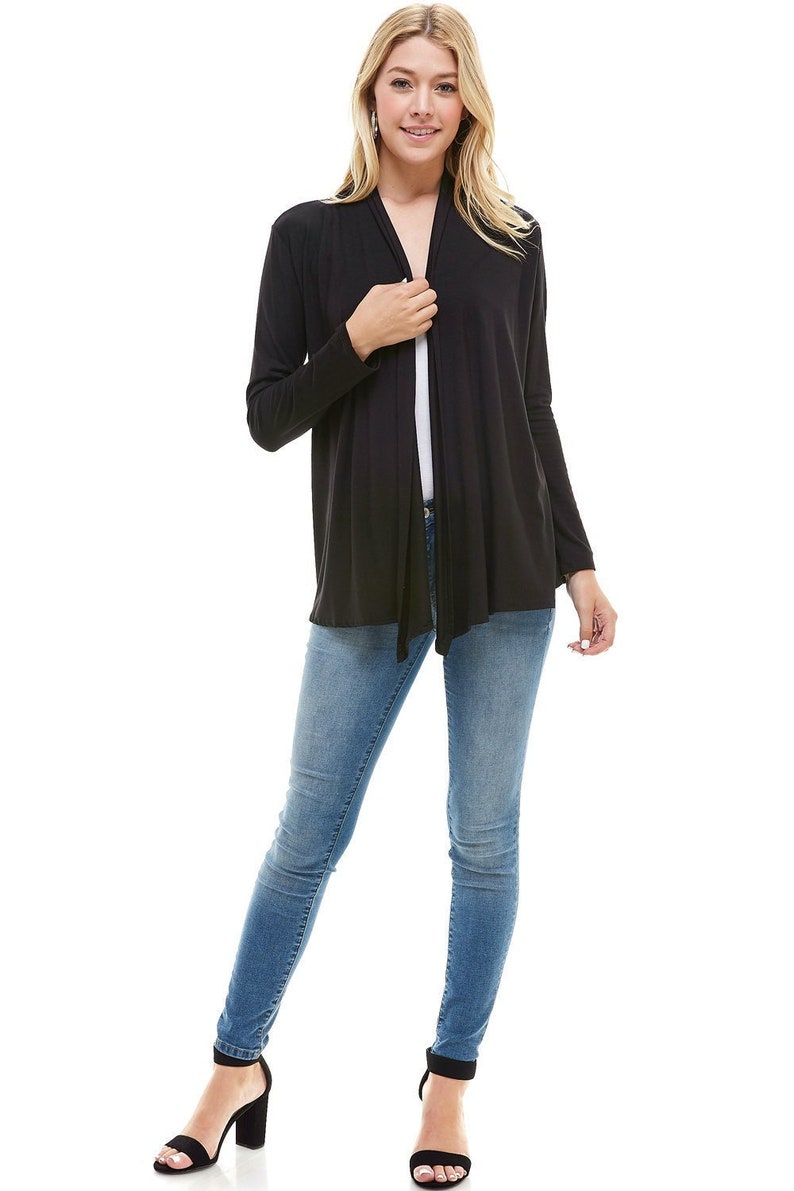 Azules Women's Rayon Span Open Front Drape Cardigan Made in USA Black