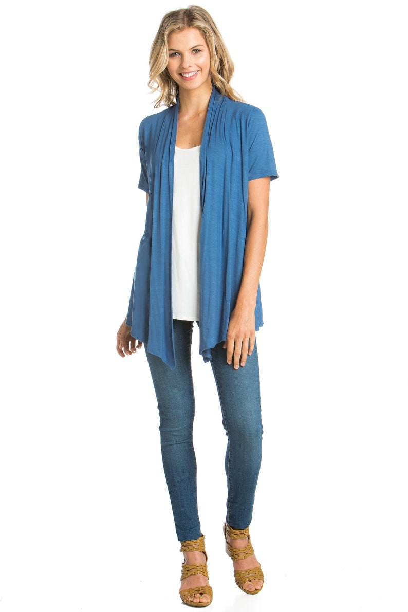 Azules Womens Short Sleeve Open-Front Everyday Cardigan Soft Rayon Fabric Made in USA image 7