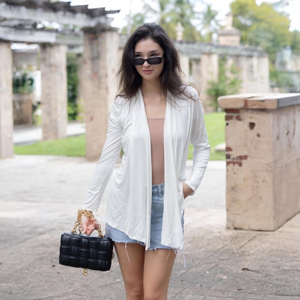 Azules Offene Front drapierte Strickjacke - Langarm Wasserfall Jacke, weiche dehnbare leichte Schicht, plus Größe freundliche, lässige Bürokleidung