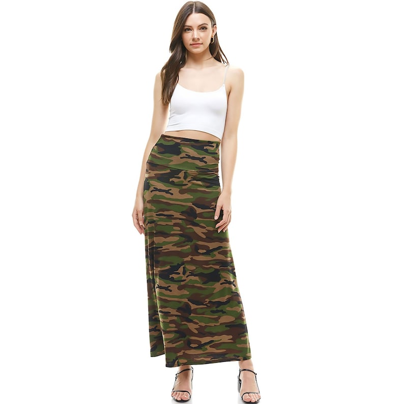 AZULES Long Maxi Skirt Soft Rayon Fabric Made in USA Camouflage