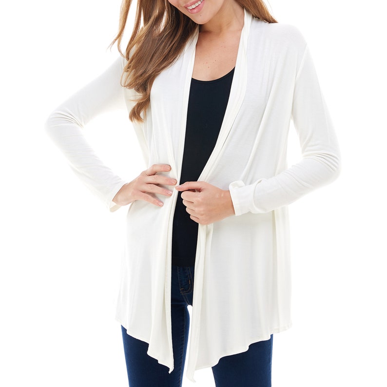 Azules Women's Rayon Span Open Front Drape Cardigan Made in USA Ivory