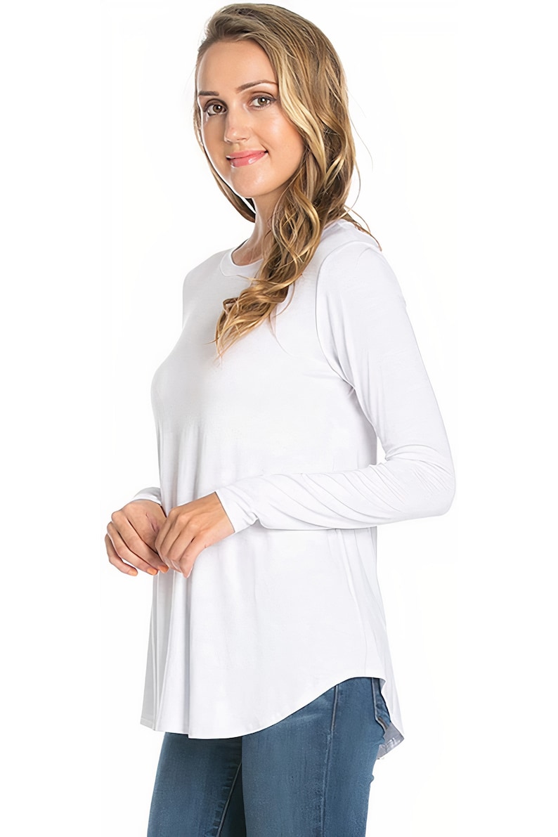 tunic tops for leggings long sleeve Crew Neck Soft Tunic Top Curved Hem tshirt women trendy image 5