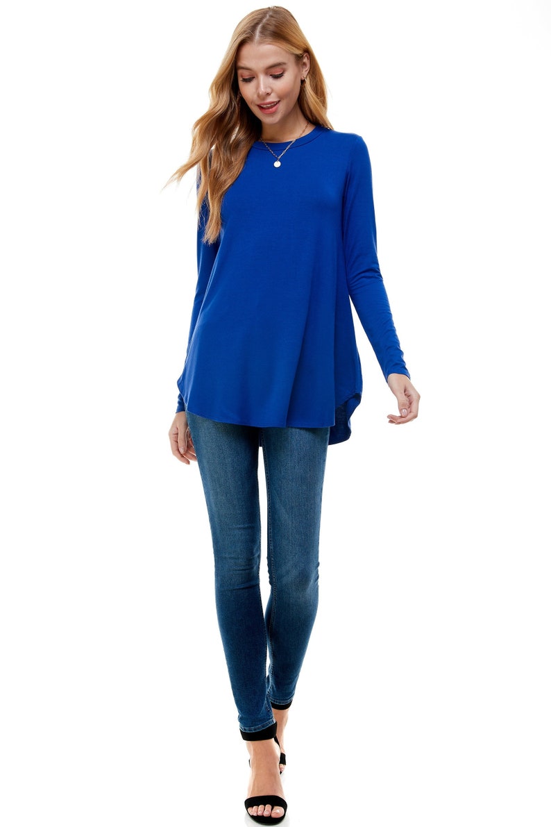 tunic tops for leggings long sleeve Crew Neck Soft Tunic Top Curved Hem tshirt women trendy image 2