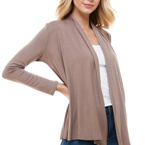 Azules Women's Rayon Span Open Front Drape Cardigan Made in USA Mocha