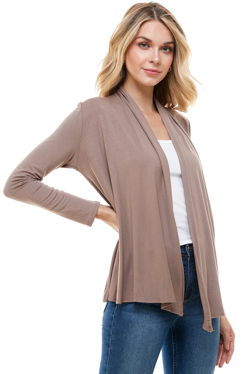 Azules Women's Rayon Span Open Front Drape Cardigan Made in USA Mocha