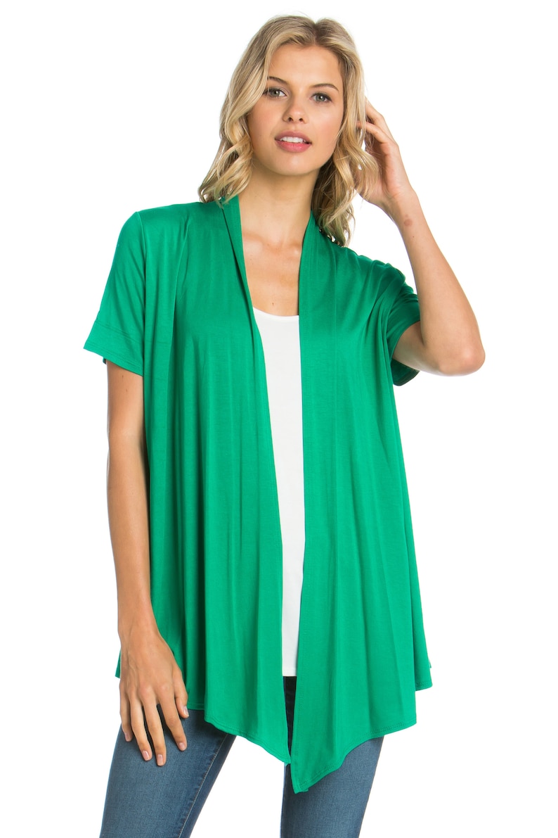 Azules Womens Short Sleeve Open-Front Everyday Cardigan Soft Rayon Fabric Made in USA image 2