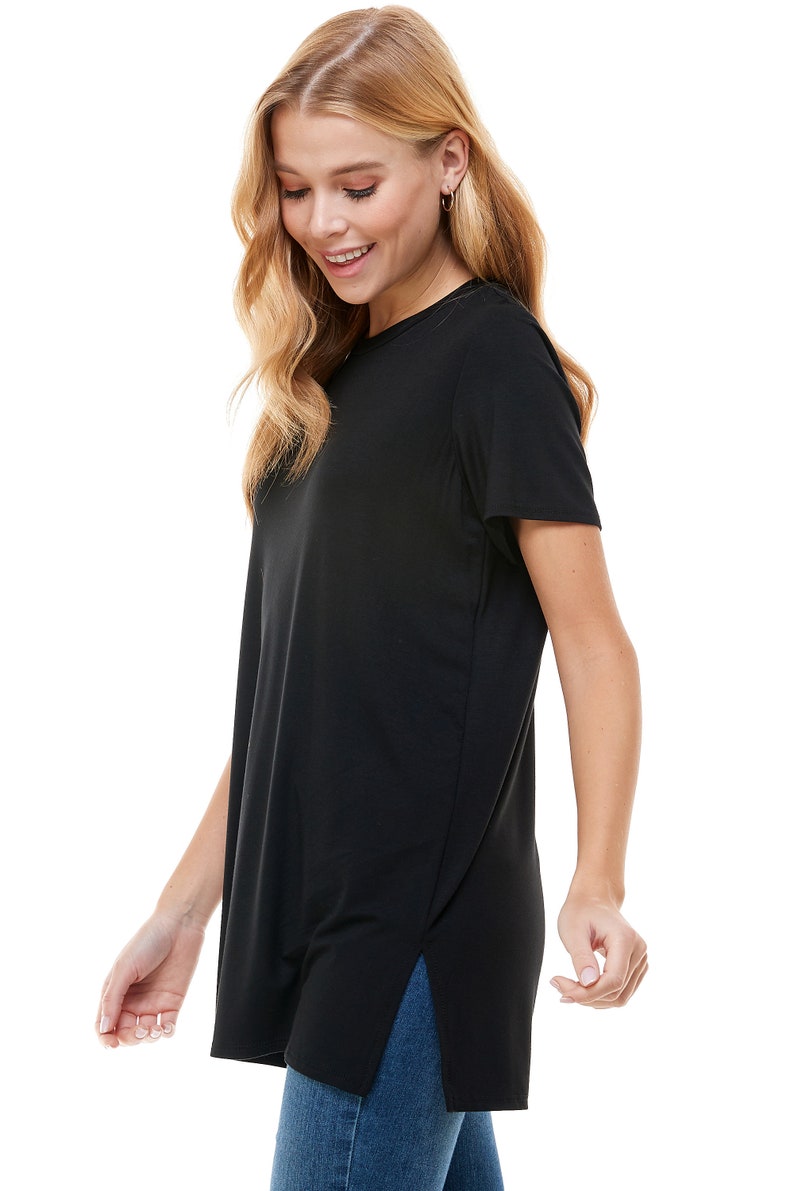 Azules Women's Short Sleeve Side Slit Soft Loose Casual Tunic Tops Perfect for Leggings and Trendy Comfort image 7