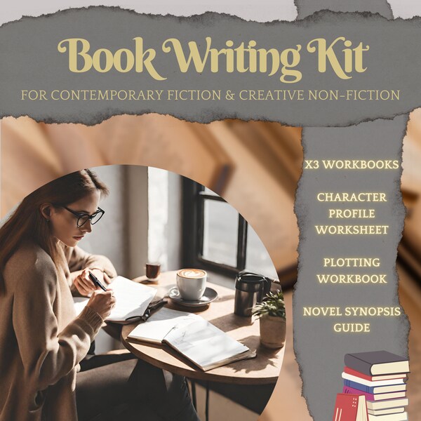 Book Writing Kit x3 Writing Guides: Character Profile & Plotting Worksheet, How to Write a Novel Synopsis; Book Writing Notebook Templates.