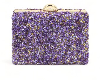 Women Evening Clutch Bags Wedding Bag Purple Evening Bag With Removable Chain Artificial Crystal embellishment Clutch Bag