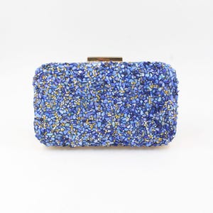 Pochette de soirée pour femme avec sac de mariage en pierre naturelle bleu tilleul Sac de soirée bleu liber avec chaîne amovible, pochette