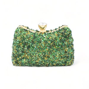 Frauen Abend Clutch Taschen Grüne Abendtasche mit Naturstein Hochzeit Tasche Stony Abendtasche mit abnehmbarer Kette, Clutch Bag