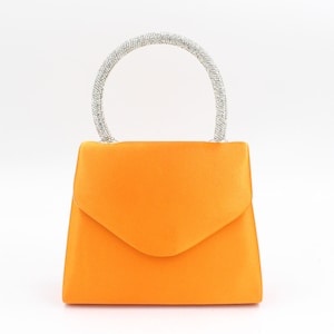 Frauen Clutch Taschen Ausgefallene Tasche Türkische Tasche Abendtasche mit Kristallstein Griff Glänzende Tasche Hochzeitstasche Orange Abendtasche mit abnehmbarer Kette