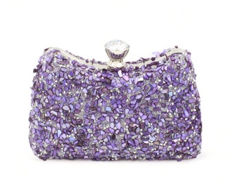 Pochette da sera da donna Borsa da sera viola con borsa da sposa in pietra naturale Borsa da sera viola con catena rimovibile, pochette