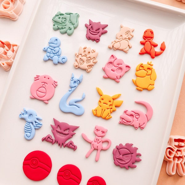 Pokemon polymer clay cutters, jigglypuff clay cutter, pikachu clay cutter, charmander clay cutter, bulbasaur clay cutter, psyduck cutter