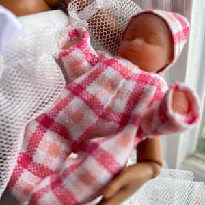pink plaid sleeper with knotted hat for 2 2/2 inch silicone doll