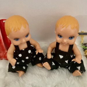 Black and white overalls for 3 inch  or 2 1/2 inch doll.