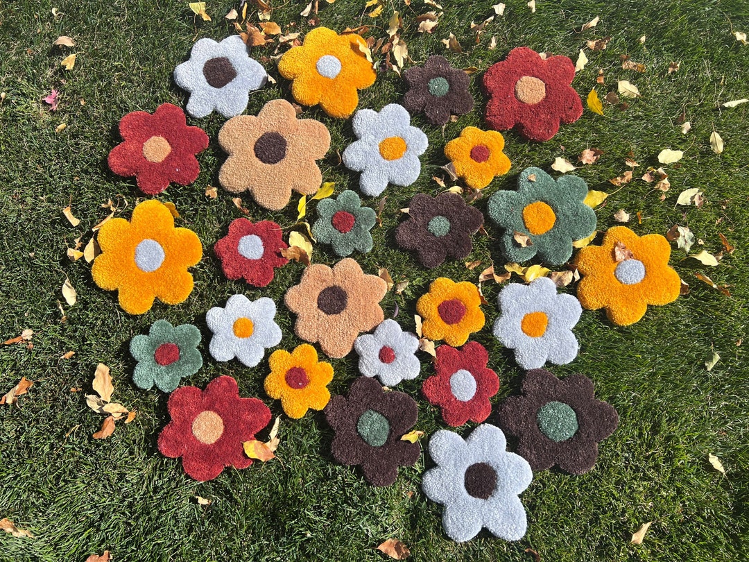 Autumn Hand Tufted Indie Flower Rug Wall Hangings | Tufted Rug Coasters ...