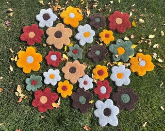 Herbstliche handgetuftete Indie-Blumenteppich-Wandbehänge | getuftete Teppichuntersetzer | gemütliche Einrichtung | Unterlage für heiße Tassen