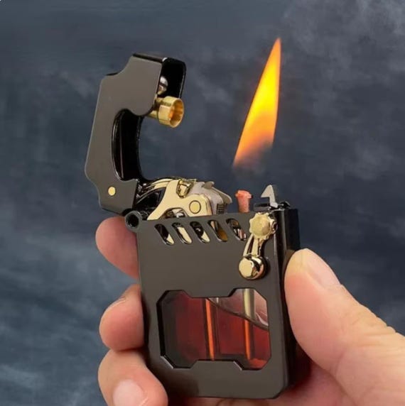 Cyber Punk Mecha One Touch Transparent Fuel Tank Zippo Style Petrol  Grinding Wheel Lighter