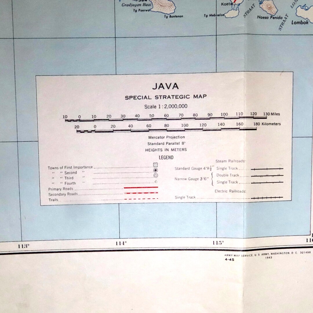 Indonesia Java Map AMS 9101 Vintage WWII U.S. Army Air Navy 40s 1943 ...