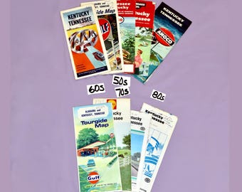 Kentucky Tennessee Vintage Maps AAA Highway Altas 1970s 1950s 1980s Oil Gas US Touring Road 2 State Together Ky/PT +Al Alabama