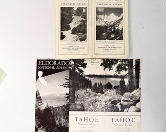 California Nevada Inyo Eldorado Tahoe National Forests Map State Vintage Map 40s 60s  Car Park Road Forest 70s Rare Original