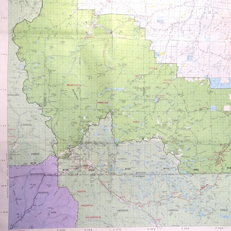 Montana Custer Beartooth High Lake National Forest Map State Vintage ...